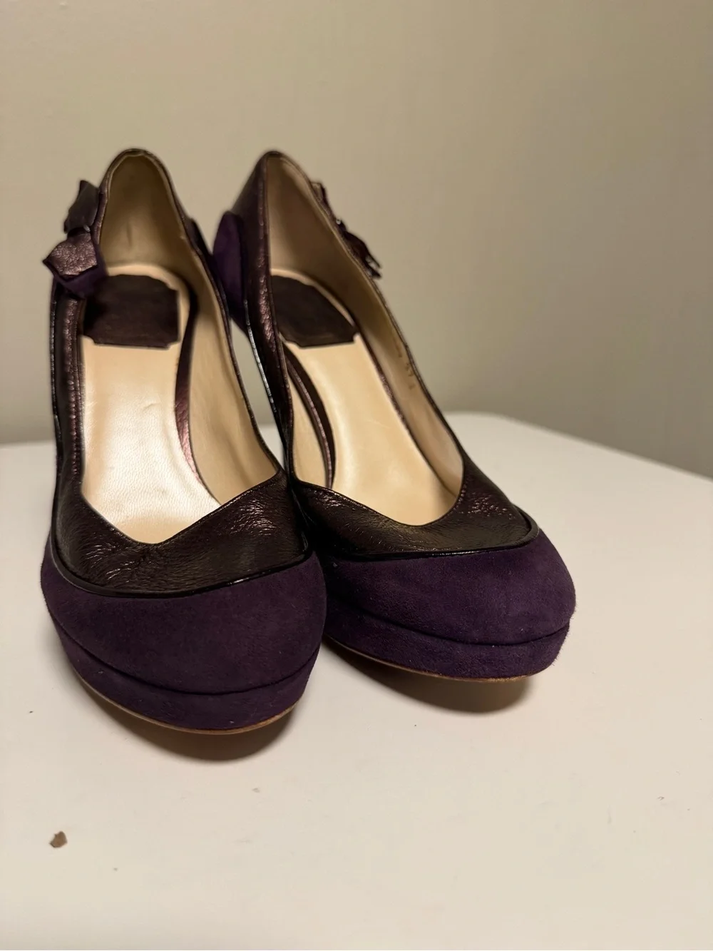Christian Dior Suede Bow Accents Pumps Purple Metallic EU 37 US 7